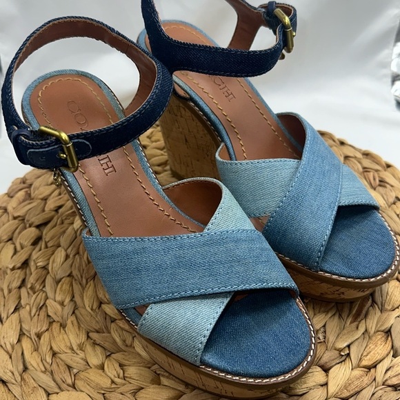 Coach Blue Denim Wedges - Picture 1 of 8